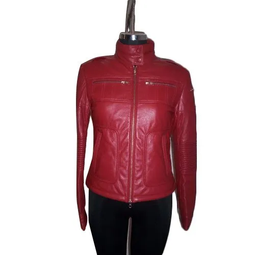 Ladies Designer Cherry Red Leather Jacket