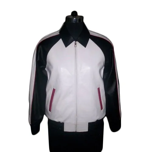 Mens Designer Black And White Goat Leather Jacket